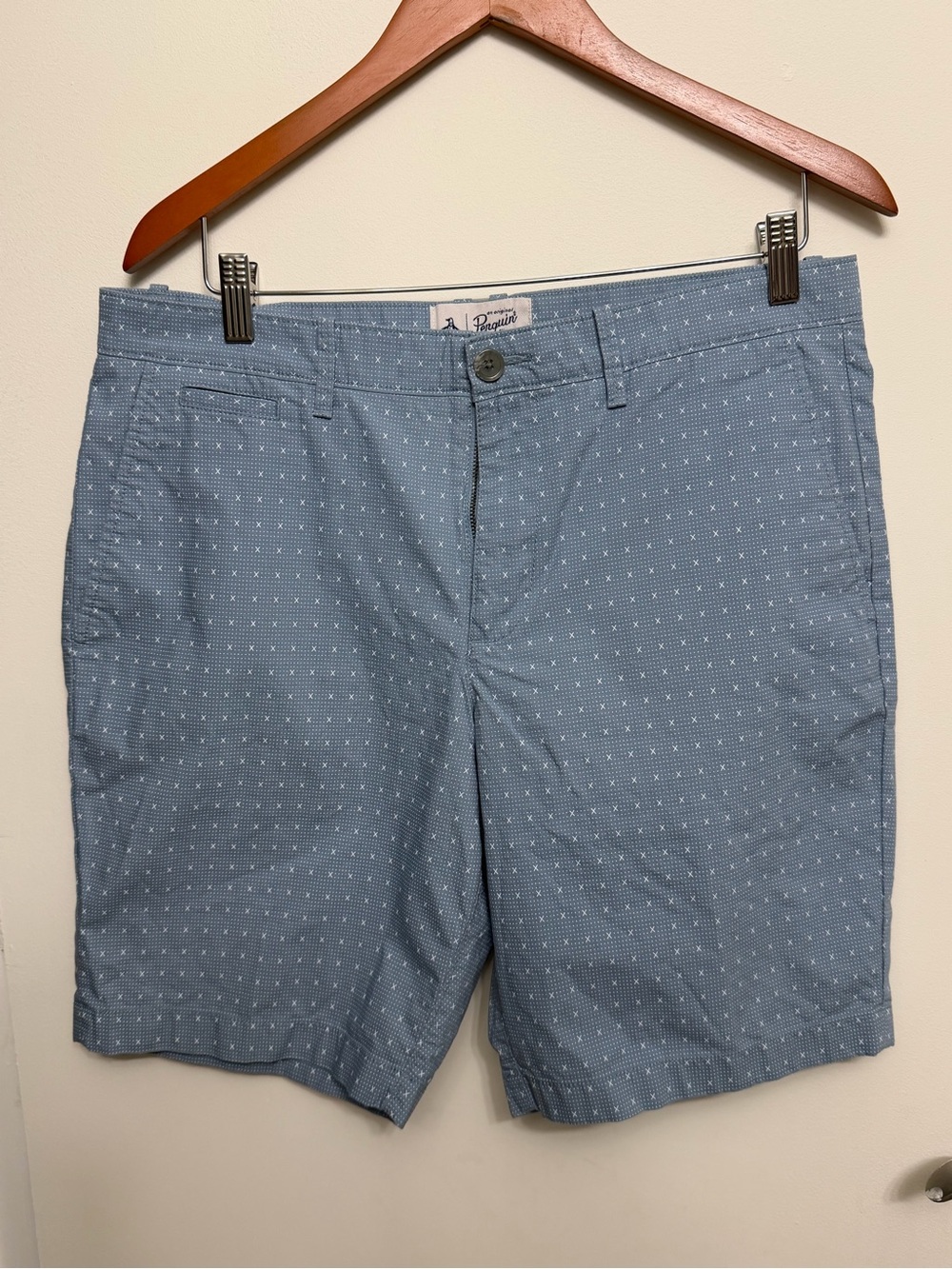 Original Penguin Men’s Light Blue Patterned Cotton Shorts